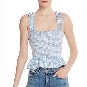 AQUA Smocked Gingham Cropped Top